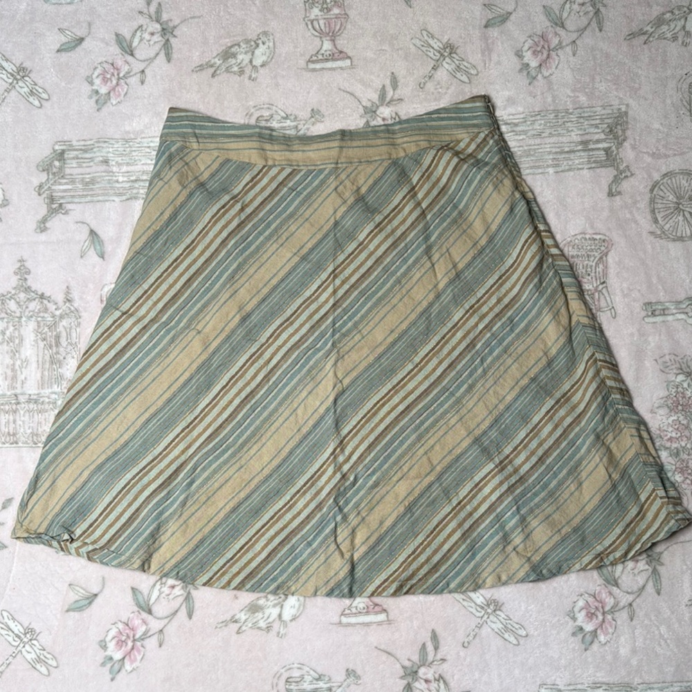 Merona Linen A-Line Skirt Size 12 – Beige & Teal Stripes